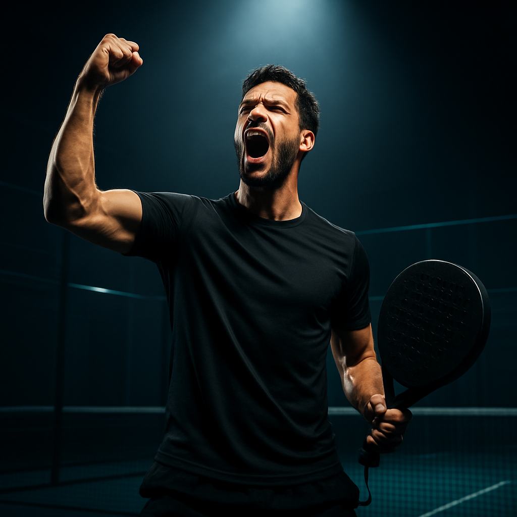 Professional padel shouting action